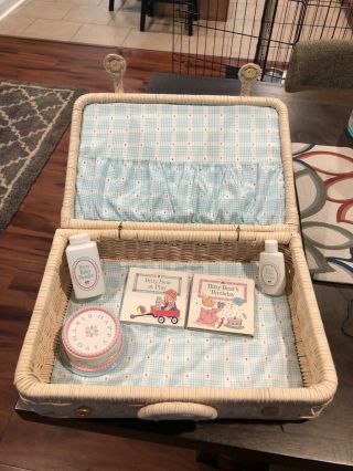American Girl Bitty Baby Wicker Travel Case,  Outfits And Bear