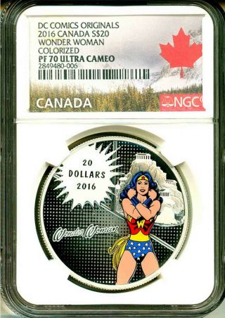 2016 Canada S$20 Dc Comics Originals Wonder Woman Colorized Ngc Pf70 Uc Ogp