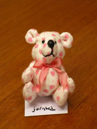 Mary Bures Sweet Pink Cotton Print Teddy Bear - Artisan Dollhouse Miniature