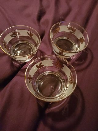 3 Vintage Libby Gold Leaf Frosted Snack Bowls??? Mid Century Modern