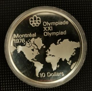 1976 Montreal Olympics 10 Dollar Silver 1973 Coin (world Map) 92.  5 Silver
