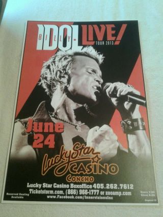 Concert Poster Billy Idol 2013 Tour Lucky Star Casino Oklahoma