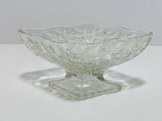 Vintage Indiana Clear Glass Diamond Shaped Pedestal Candy Dish Pineapple Floral