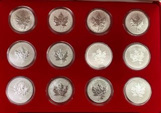 2004 Canada 12pc 1 Oz Silver Maple Leaf W/ Each Different Privy Mark Gem Bu