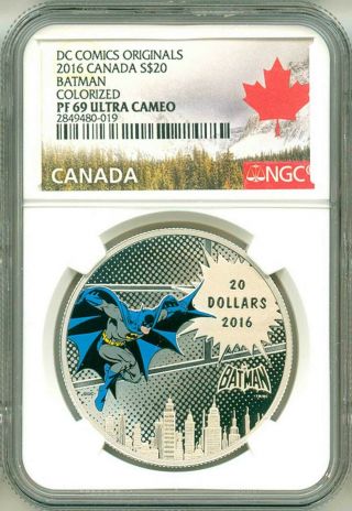 2016 Canada S$20 Dc Comics Originals Batman Colorized Ngc Pf69 Uc Box Ogp