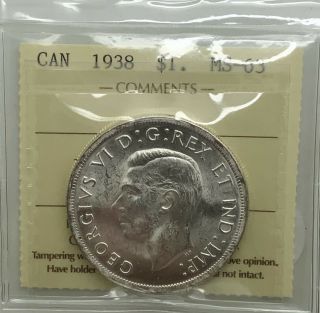 Canada 1938 Silver Dollar Iccs Ms 63 Lustrous White Beauty Xdg942