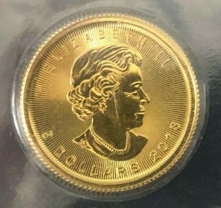 2018 1/10 Oz Canadian Gold Maple Leaf.  9999 Gold Coin Bu