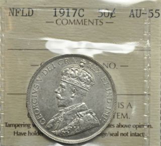 1917 - C Newfoundland 50 Cents Iccs Graded Au - 55