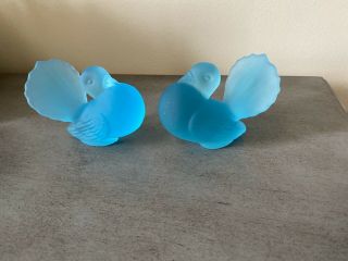 Vintage Westmoreland Blue Mist Satin Glass Dove Pair (set Of Two) 3 " Tall Figure