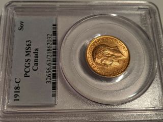 1918 C Canada Full Sovereign Gold Coin Pcgs Ms 63.  Great Luster & Detail