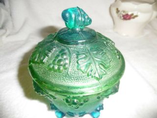 Vtg Blue & Green Carnival Bowl & Lid/collectable/some Coloring Missing,  Stillgood