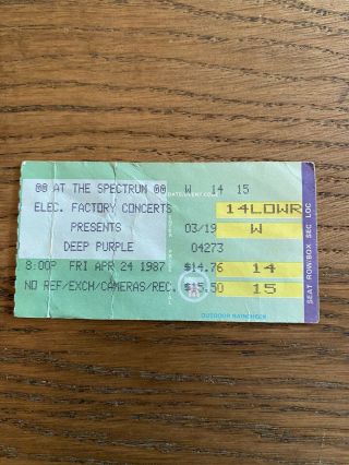 Deep Purple Concert Ticket Stub 4/24/1987 The Spectrum Philadelphia