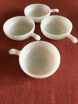 Vintage Glassbake J2663 White Milk Glass 11oz Soup Bowl With Handle 81,  Set Of 4