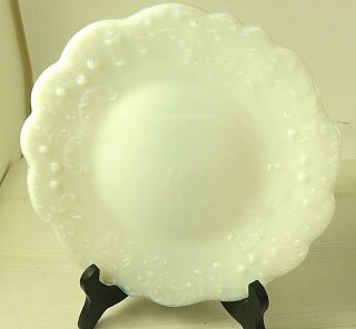Antique Milk Glass Plate With Raised Design Flower Border