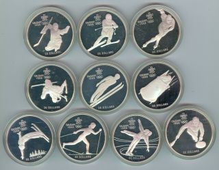 1988 CANADIAN CALGARY OLYMPIC COIN SET - SILVER - 10 COINS - ORIG.  CASE - PROOF 2