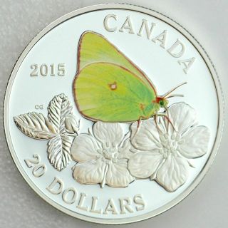 2015 BUTTERFLIES OF CANADA: Colias Gigantea $20 Fine Silver Coin w/ Box & 2