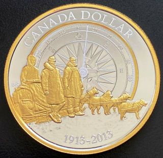 2013 Canada Arctic Expedition Proof Silver $1 Dollar Coin - Gold Plated