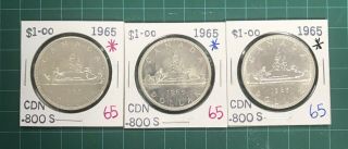 3 1965 Canadian Silver Dollars Ms Pl Vg Estate 800 Silver