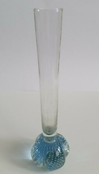 Vintage Controlled Blue Bubble Single Stem Bud Vase Glass Art