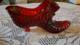 Fenton Art Glass Ruby Red Hobnail Shoe With A Cat Head