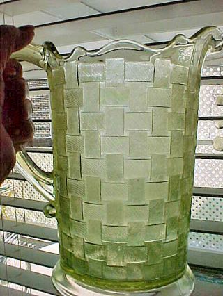 Large Antique Depression Vaseline Glass Pitcher