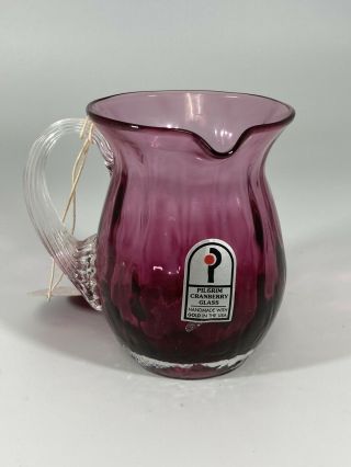Vintage Cranberry Pilgrim Left Handed Glass Pitcher / Creamer - 3 " Tall - Usa