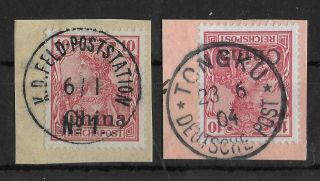 China German Offices 1901 On Paper 10 Pf Set Of 2 Michel 17 Vf Cancels