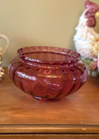 Vintage Pilgrim Glass Cranberry Scalloped Edge Bowl Large 10” Exc Cond Optic