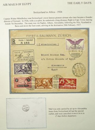 Switzerland 28 Nov 1926 Regist Airmail Cover From Zurich To Alexandria,  Egypt