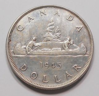 1945 5/5 Silver Dollar Vf - Ef Very Rare Date Low Mintage George Vi Canada $1.  00