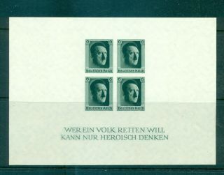 Germany - Sc B103a.  1937 Hitler Souvenir Sheet.  Mnh Pristine.  $170.  00.