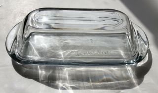 Vintage 50s Style Clear Glass Covered Butter Dish7.  5” Wide