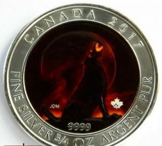 2017 Canada 3/4 Oz.  9999 Silver Colorized Wolf Bullion Box & 98/100 (dr)