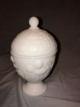 Vintage Avon White Milk Glass Apothecary Jar With Lid 6” Tall