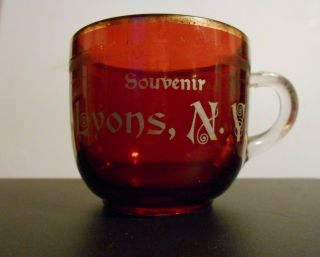 Vintage Ruby Glass Cup Souvenir Of Lyons,  York