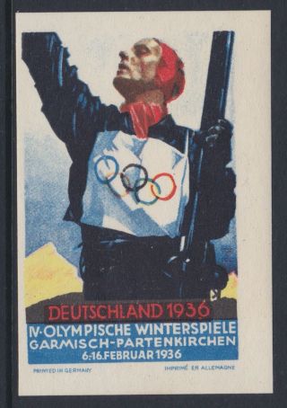Olympic Games Stamp Etiquette / Vignette Rare Early Games 1936 Garmisch Type 1