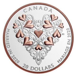 2020 Best Wishes On Your Wedding Day $20 Pure Silver Coin With Pink Gold Plating
