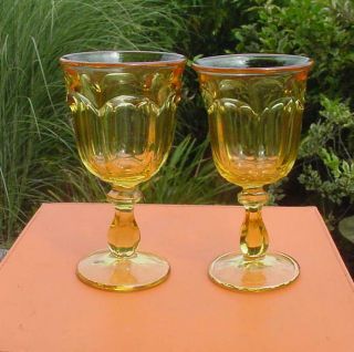 Two Imperial Yellow Footed/stemmed Old Williamsburg 6 1/2 " Tall Water Glasses
