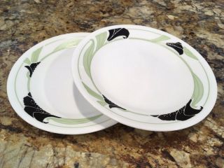 2 Corelle Black Orchid Dessert Bread Plates 6 3/4 " White Green