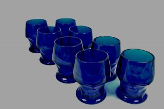 Set Of 8 Vintage Cobalt Blue Glass Viking Georgian Honeycomb Tumblers 3 7/8 "