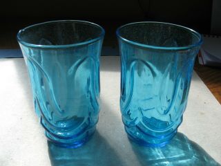 Vintage 1950s Anchor Hocking Colonial Tulip Laser Blue Juice Glass 32 Available