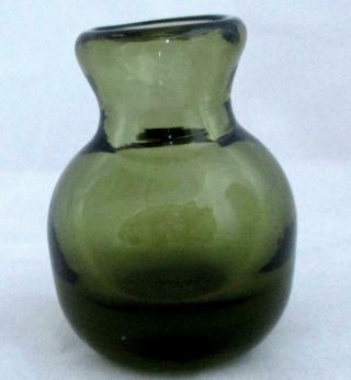 Vintage Hand Blown Art Glass Vase Dark Green Small 1 - 3/4  Tall