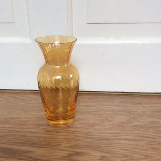 Yellow / Gold Lustre Ridged Twisted Pattern Glass Vase