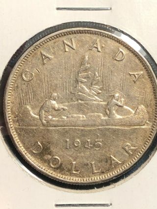 1945 Canada Silver Dollar $1 5/5 Double Hp Key Date