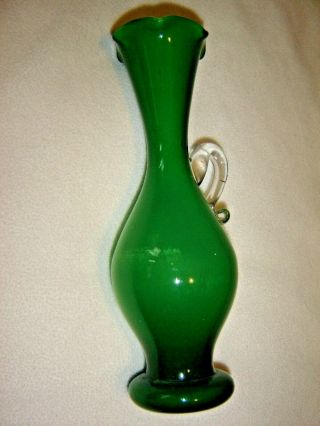 Vintage 8  High Green Cased Glass Vase