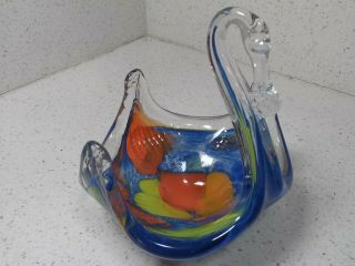 Outstanding Vintage,  Made In Italy Studio Art Glass Swan Sculpture,  Figural Bowl