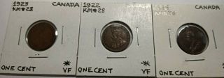 1922,  1923 & 1925 Canada 1 Small Cent Coin (s) Key Dates