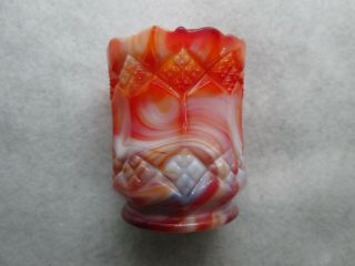 Imperial Glass Toothpick Holder Orange,  White And Red Slag Glass
