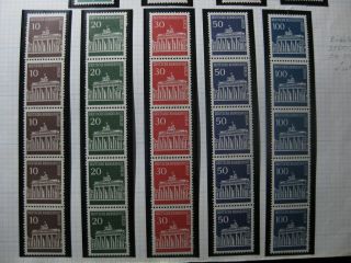 Berlin Germany Mi.  286 - 290 Mnh Stamp Strips Of 5 W/ Coil Number Cv $159.  00