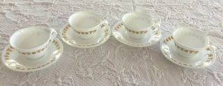 Vintage Corelle Butterfly Gold Coffee Cups Mugs Hook Handles & Saucers Set Of 4